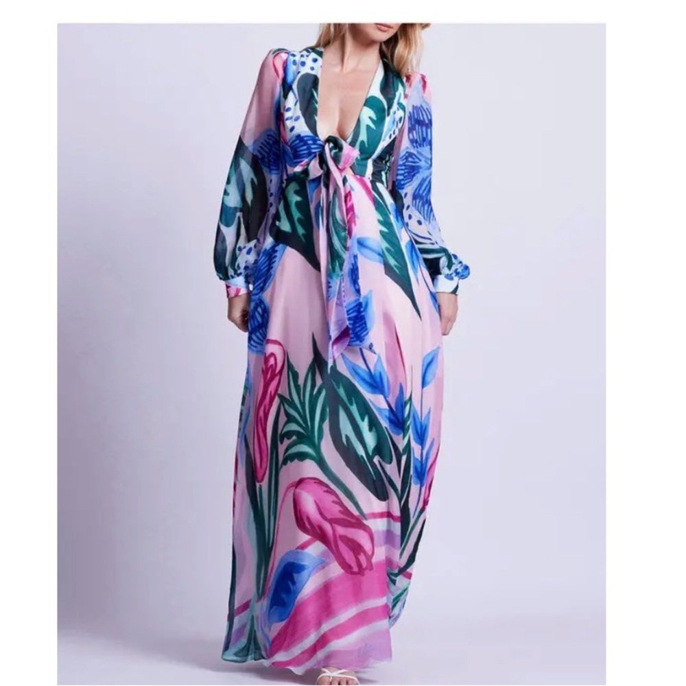 PatBO Nova Flora Deep V Maxi Dress